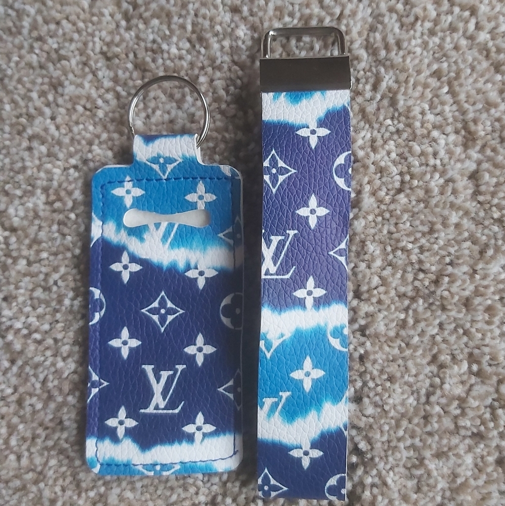 Blue and White Monogram Keychain Set BNWOT